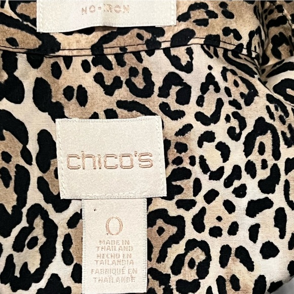 Chico's No Iron Cheetah Animal Print Shirt-Tunic Size Small Top Leopard Buttonup - Picture 4 of 8